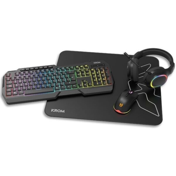Pack Gaming Krom Kenta/ Teclado RGB + Ratón + Alfombrilla + Auriculares 8436587976377 NXKROMKENTASP KROM-PACK KENTA BK